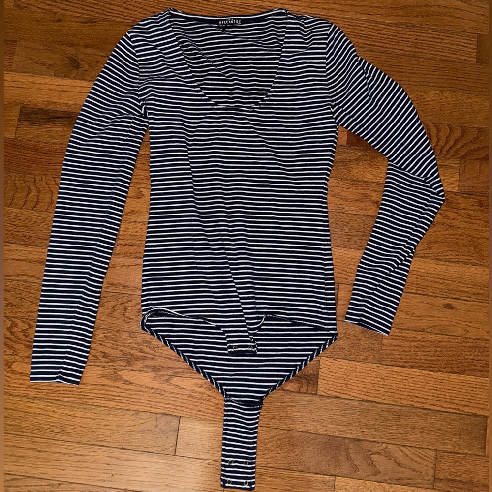 J. Crew Navy and White Striped fitted Bodysuit
